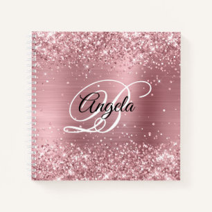 Glittery Light Pink Foil Fancy Monogram Notebook