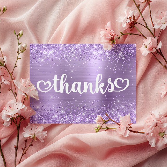Glittery Light Purple Cute Hearts Sweet 16 Thanks Postcard (Glittery Light Purple Cute Hearts Sweet 16 Thanks Postcard)