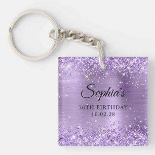 Glittery Light Purple Foil 30th Birthday Photo Key Ring