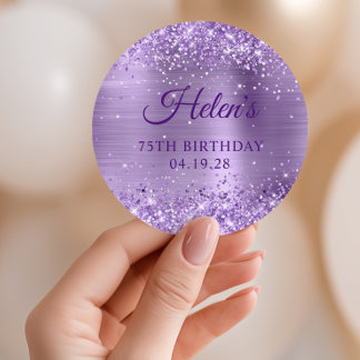 Glittery Light Purple Foil 75th Birthday Classic Round Sticker