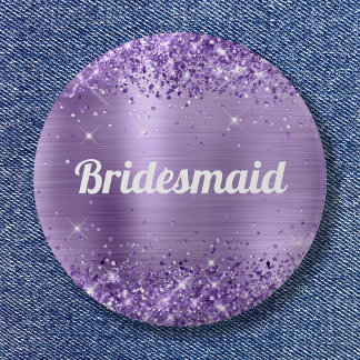 Glittery Light Purple Foil Bridesmaid 6 Cm Round Badge