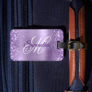 Glittery Light Purple Foil Fancy Monogram Luggage Tag
