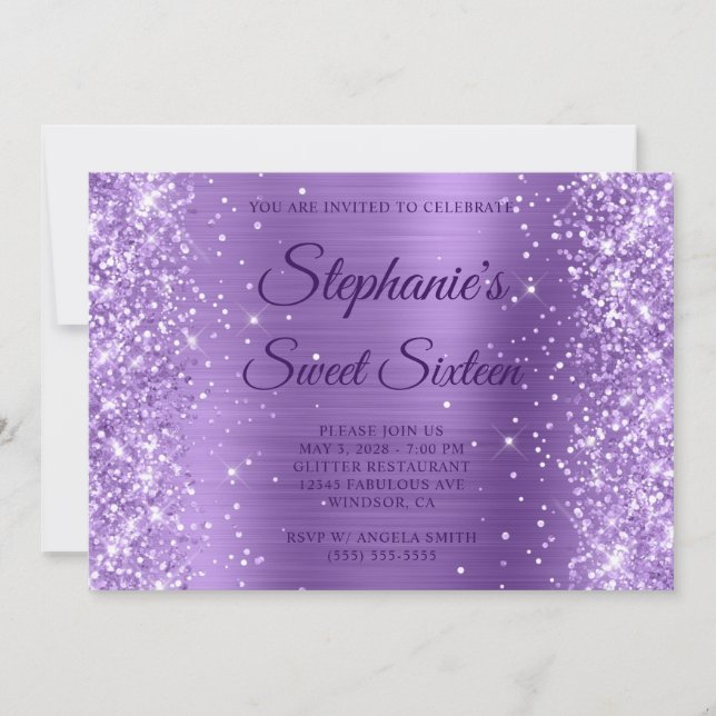 Glittery Light Purple Foil Monogram Sweet Sixteen Invitation (Front)