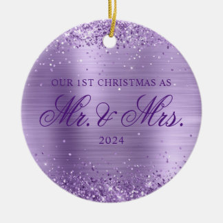 Glittery Light Purple Foil Our 1st Christmas Ceramic Tree Decoration