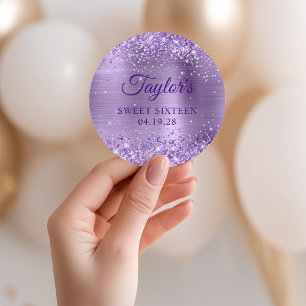 Glittery Light Purple Foil Sweet Sixteen Classic Round Sticker