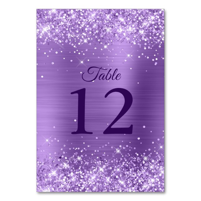 Glittery Light Purple Foil Wedding Table Number (Front)