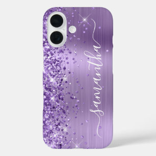 Glittery Light Purple Glam Girly Signature iPhone 16 Case