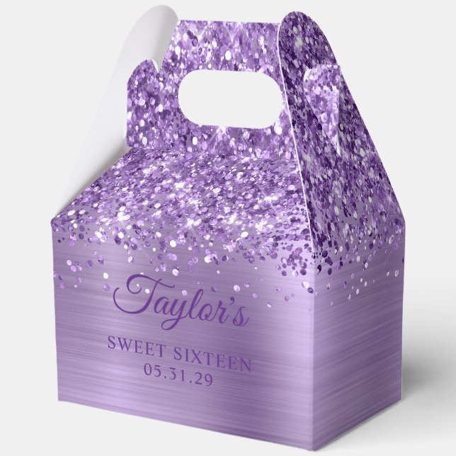Glittery Light Purple Glam Sweet Sixteen Favour Box (Front)