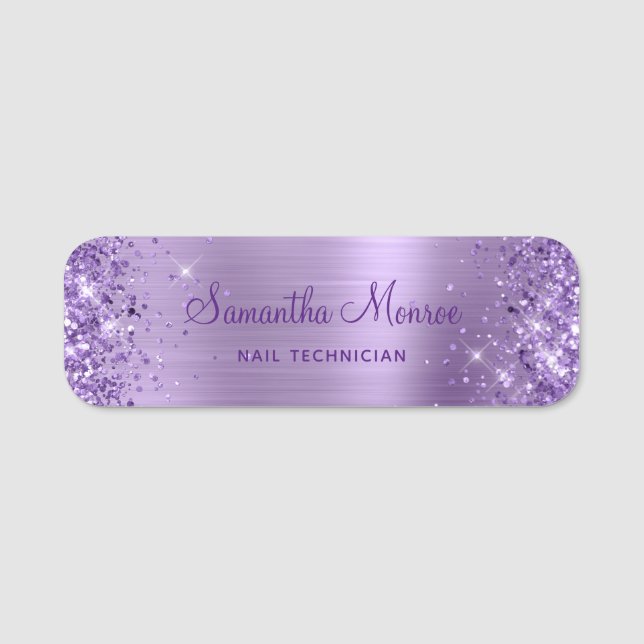 Glittery Light Purple Metallic Look Salon Name Tag (Front)