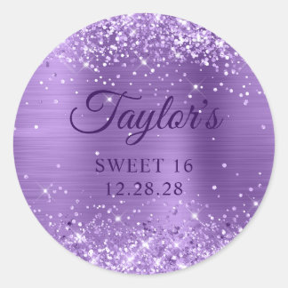 Glittery Light Purple Sweet 16 Classic Round Sticker