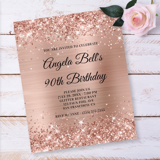 Glittery Light Rose Gold 90th Birthday Paper Flyer (Creator Uploaded)