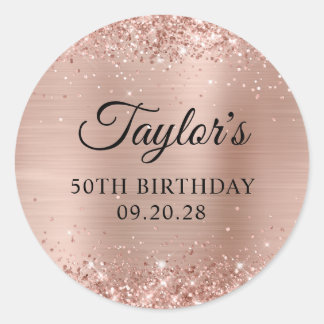 Glittery Light Rose Gold Foil 50th Birthday Classic Round Sticker