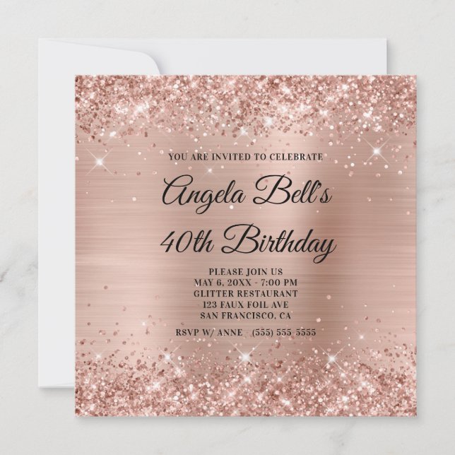Glittery Light Rose Gold Foil Fancy Monogram Invitation (Front)
