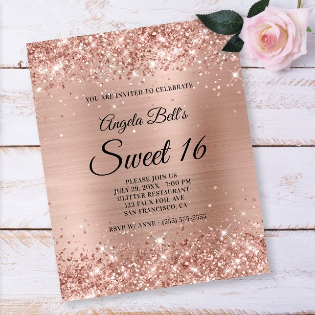 Glittery Light Rose Gold Sweet 16 Paper Flyer (Creator Uploaded)