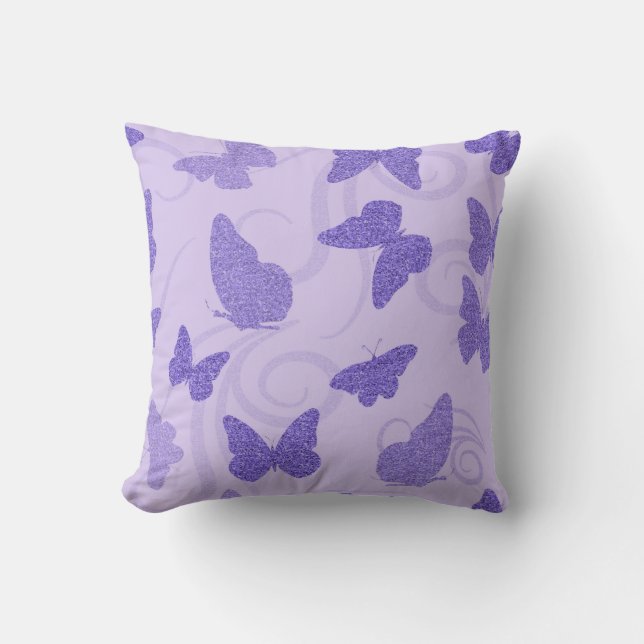 Glittery Lilac Butterflies Cushion (Front)