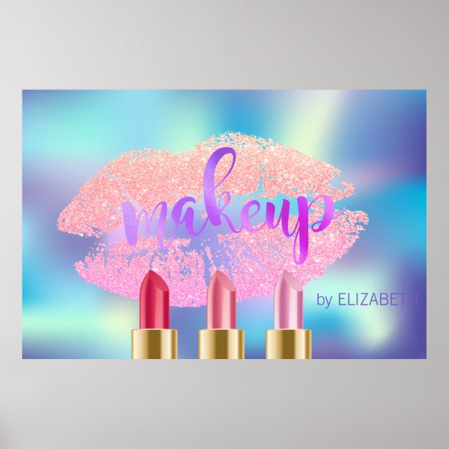 Glittery Lips,Lipsticks,Holographic Makeup artist Poster (Front)