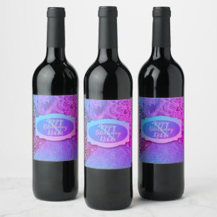 Glittery Lotus Leopard Monogram Birthday Wine Label