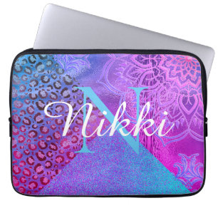 Glittery Lotus Leopard Monogram           Laptop S Laptop Sleeve
