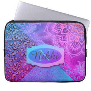 Glittery Lotus Leopard Monogram Laptop Sleeve
