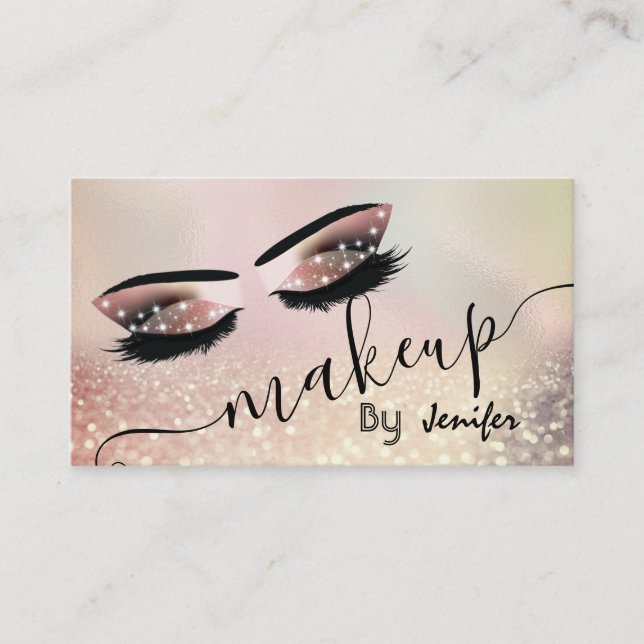 Glittery luxury makeup eyes calligraphy business card (Front)