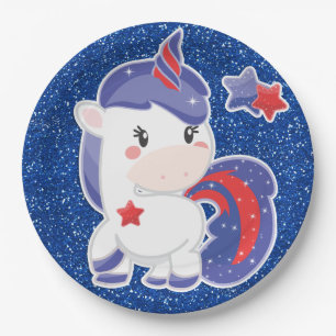 Glittery Magical 4th of July Unicorn Celebration Paper Plate