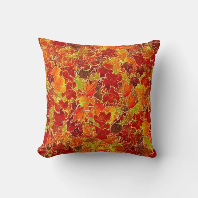 Glittery Maple Leaves in the Fall/Autumn Cushion (Front)