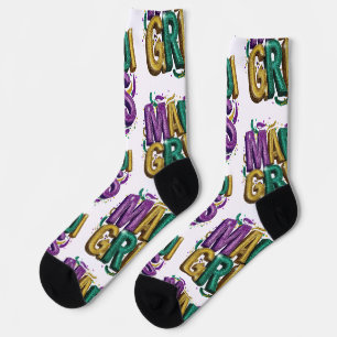 Glittery Mardi Gras Gras Women's T-Shirt, Purple G Socks