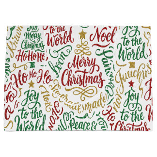 Glittery Merry Christmas and Joy Typography Large Gift Bag
