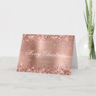 Glittery Metallic Rose Gold Family Photo Card
