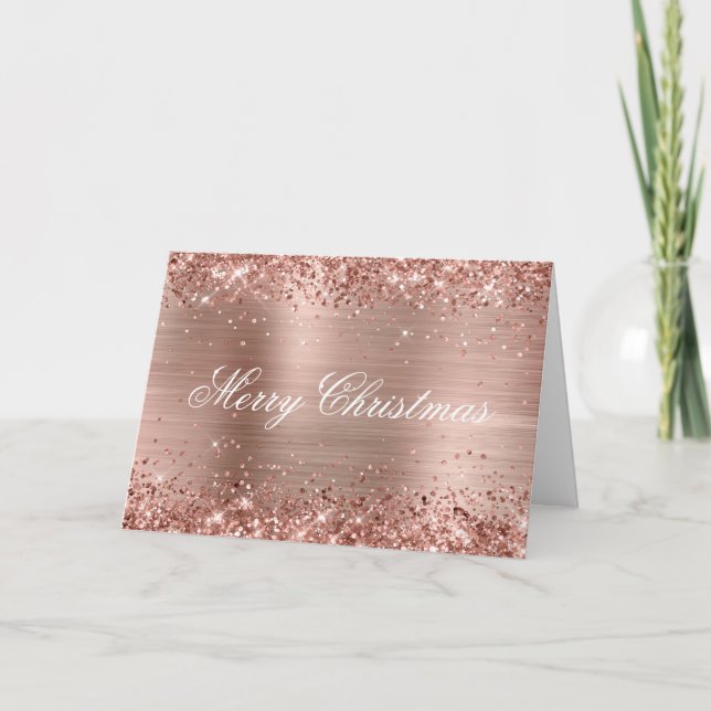 Glittery Metallic Rose Gold Family Photo Card (Front)