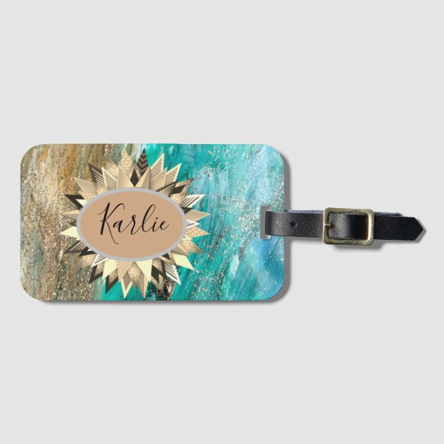 Glittery Modern Personalised Abstract Luggage Tag (Front Horizontal)