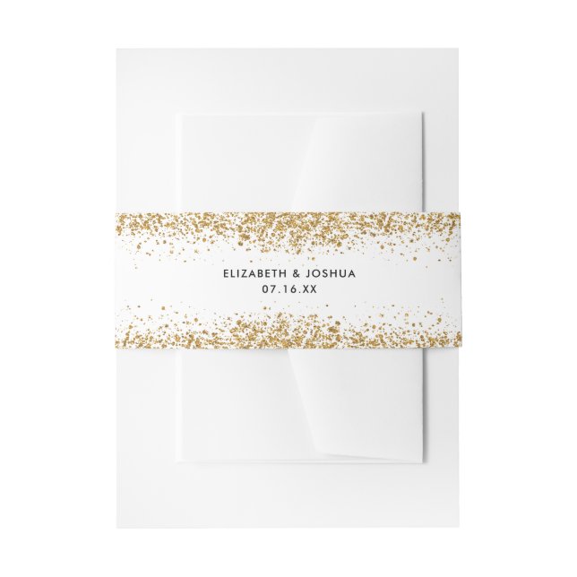 Glittery Monogram Belly Band Faux Gold Glitter Invitation Belly Band (Front Example)