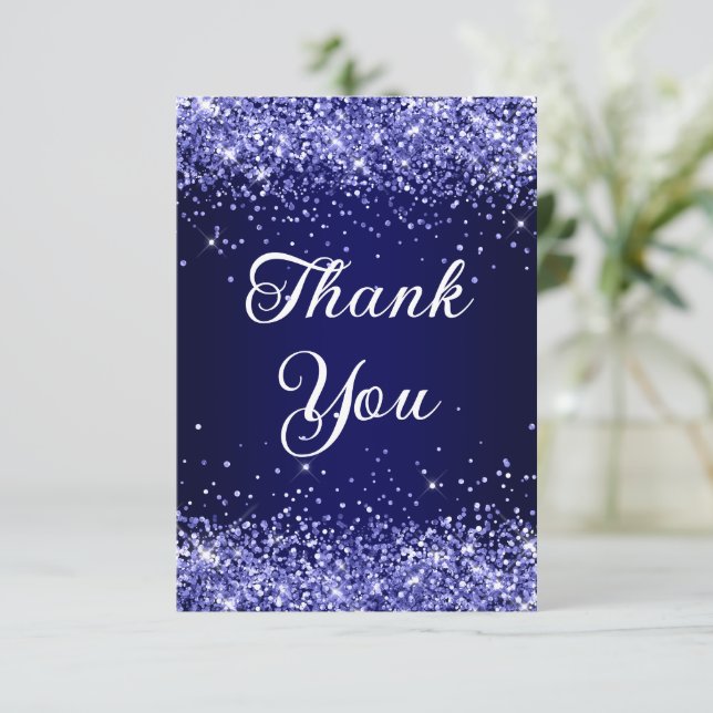 Glittery Navy Blue Ombre 40th Birthday Thank You Card (Standing Front)