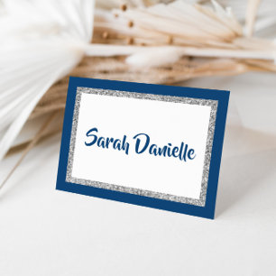 Glittery Navy Blue & Silver Personalised Note Card