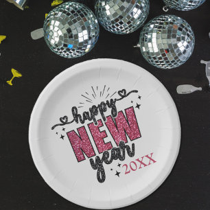 Glittery New Year's Eve Party Paper Plate