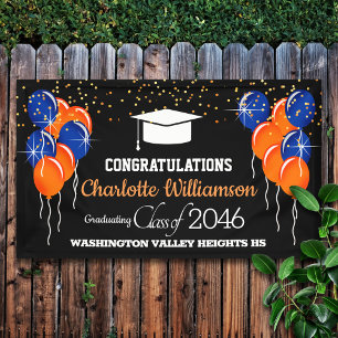 Glittery Orange and Blue Graduation Banner