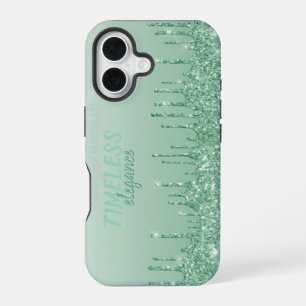 Glittery Paint Drip Mint Green Glam Aesthetic iPhone 16 Case