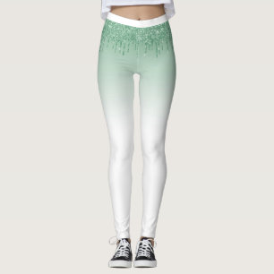 Glittery Paint Drip Mint Green Glam Aesthetic Leggings