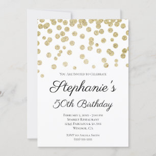 Glittery Pale Gold Confetti Elegant 50th Birthday Invitation