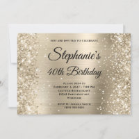 Glittery Pale Gold Fancy Monogram 40th Birthday