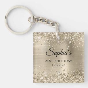 Glittery Pale Gold Foil 21st Birthday Photo Key Ring