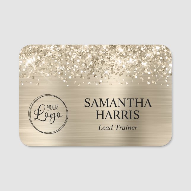 Glittery Pale Gold Foil Logo Name Tag (Front)