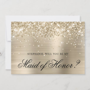 Glittery Pale Gold Foil Maid of Honour Proposal Invitation