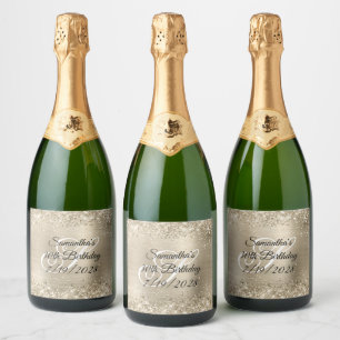 Glittery Pale Gold Foil Monogram 30th Birthday Sparkling Wine Label