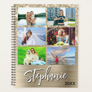 Glittery Pale Gold Glam 14 Photo Collage Planner