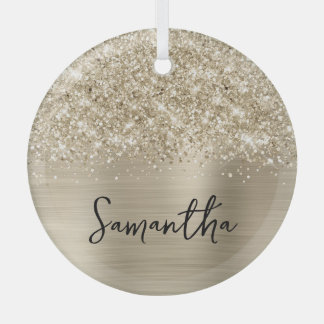 Glittery Pale Gold Glam Name Glass Tree Decoration