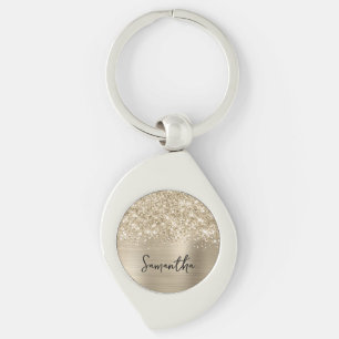 Glittery Pale Gold Glam Name Key Ring