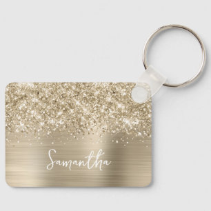 Glittery Pale Gold Glam Name Key Ring