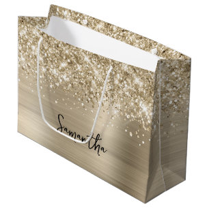 Glittery Pale Gold Glam Name Large Gift Bag