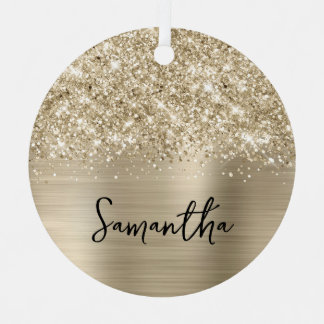 Glittery Pale Gold Glam Name Metal Tree Decoration